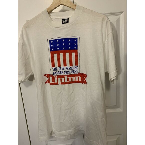 Vintage 90s Lipton Sz XL Star Spangled Banner Monument T-shirt single stitch USA - Picture 1 of 5